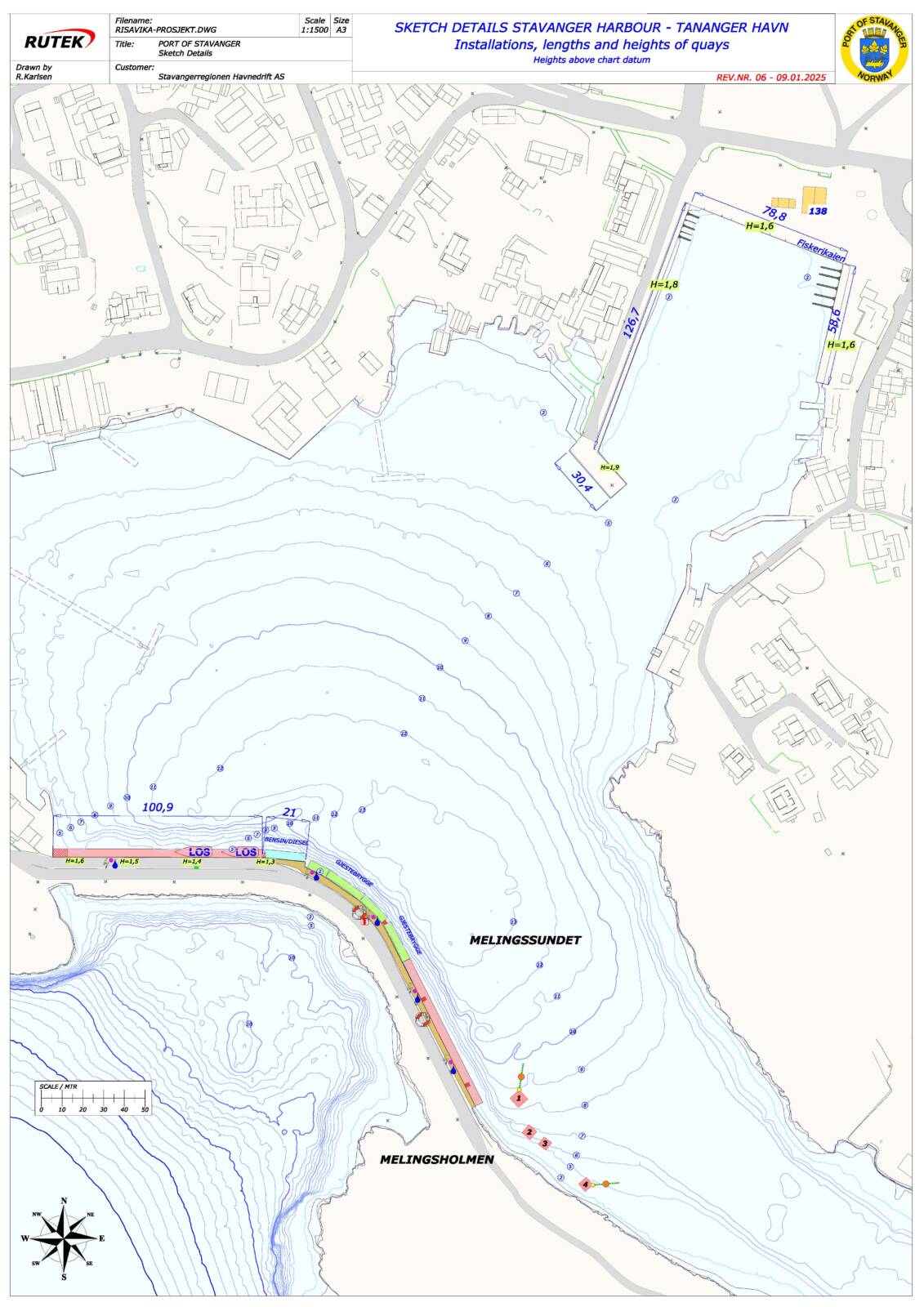 Sketch details Stavanger harbour - Mekjarvik overview map-sections